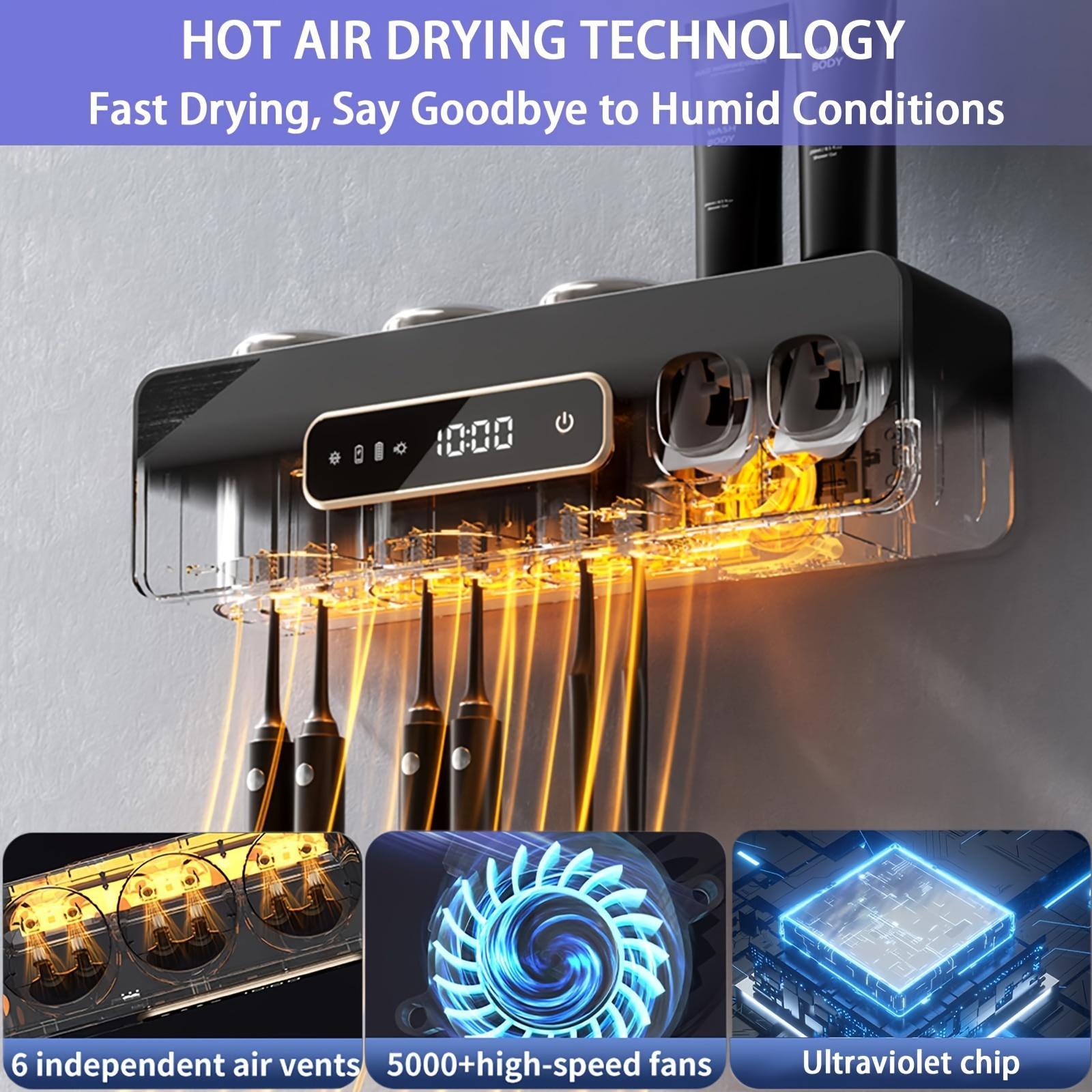 UV Electric Toothbrush Sanitizer Holder with Gargle Cups and Toothpaste Dispenser, Wall-Mounted Toothbrush Holder With Hot Air Drying And Automatic Sterilization, Toothbrush Sanitizer, Toothbrush Storage Rack, Bathroom Accessories