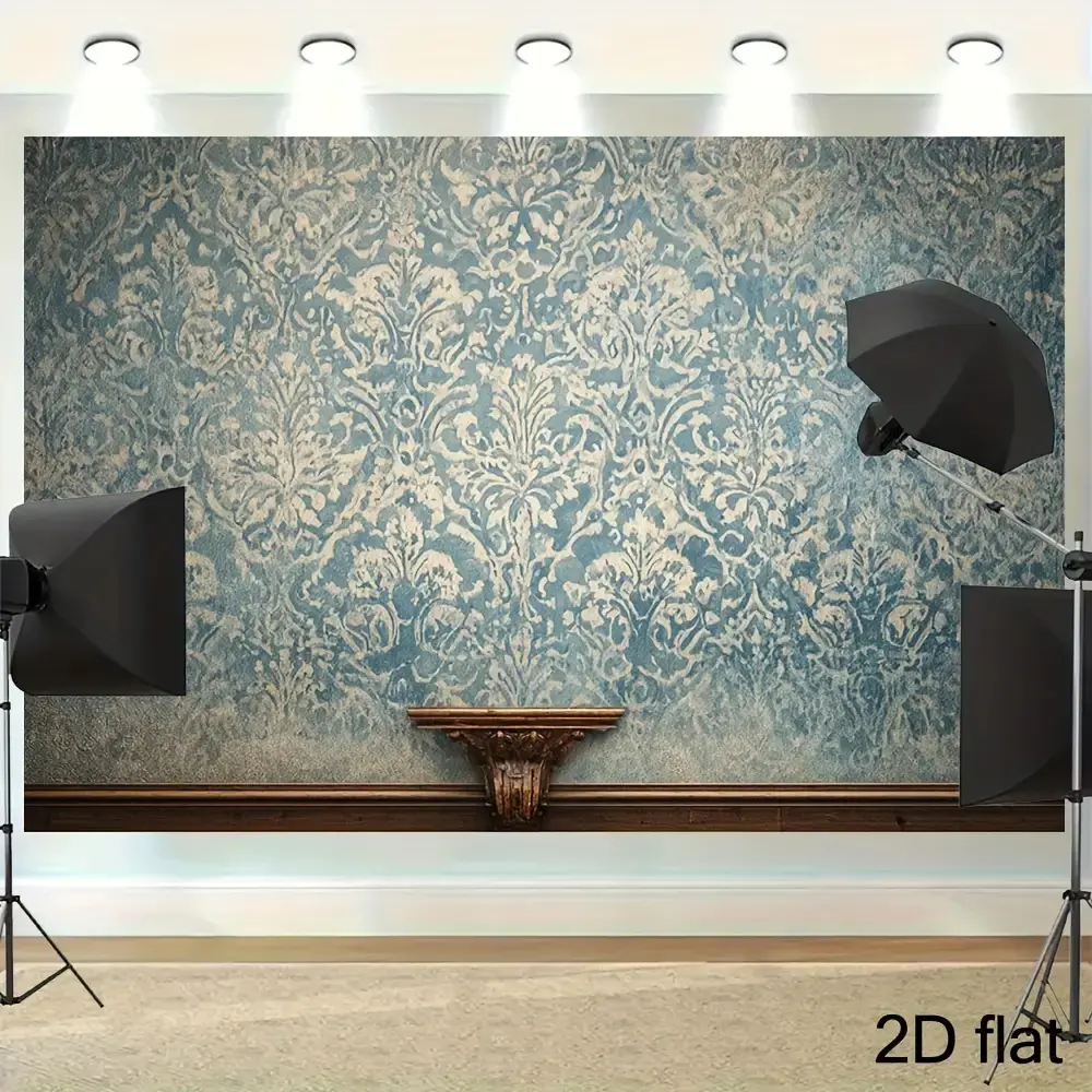 2D Falt Vintage Victorian Damask Wallpaper Roll - Deep Blue & Golden/Black/White/Gray/Beige - Elegant Turquoise/ Brown/Gray/Black/Beige - Large/Small/Extra Large/Extra Small Options - for Photo Booths, Home Decor, Victorian
