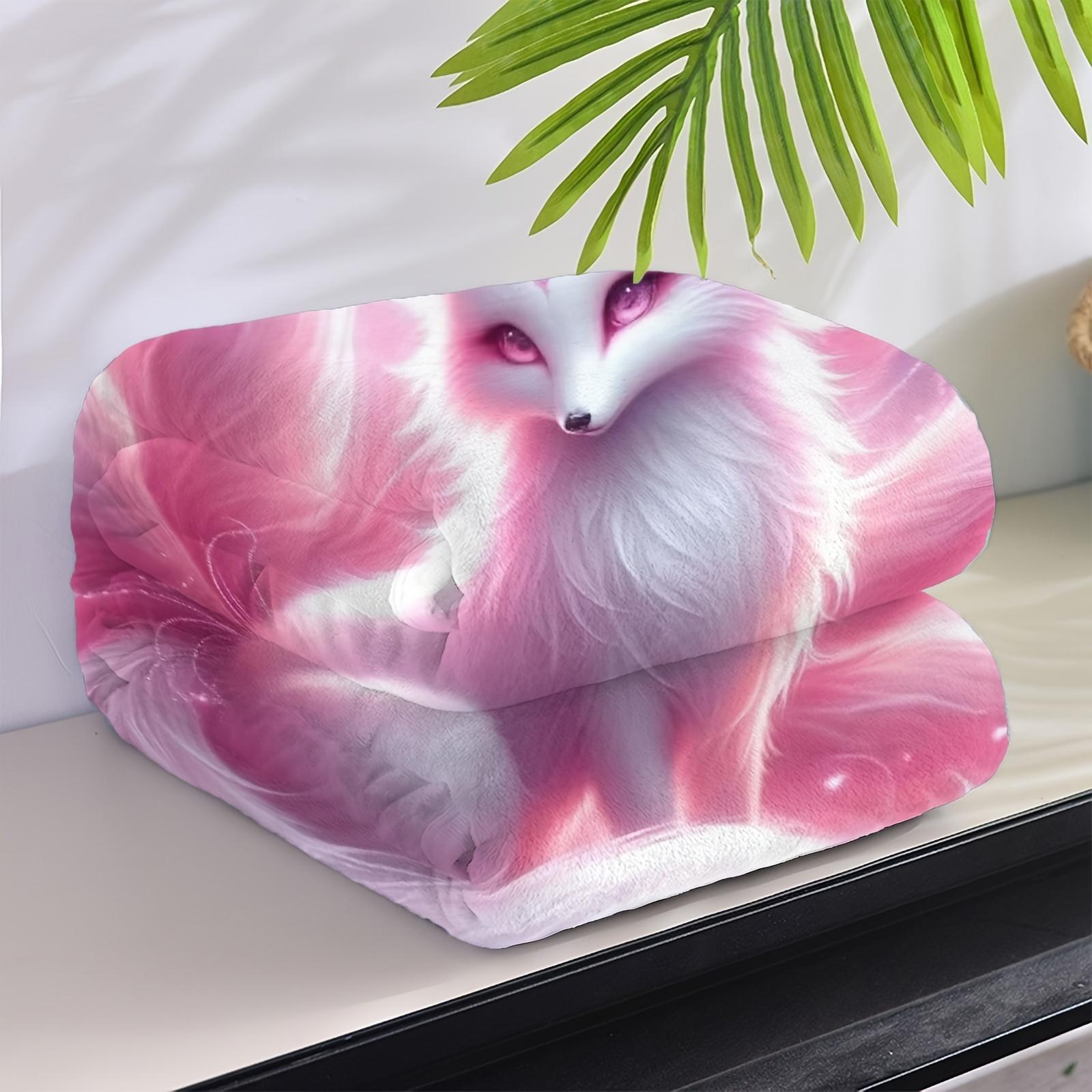 1pc Pink Nine-Tailed Fox Series Flannel Blanket  All-Season Comfort Suitable As A Warm Cozy Blanket For Home Sofas, Bedding, Office Napping, Travel, And Camping, Perfect As A Gift For Friends And Family