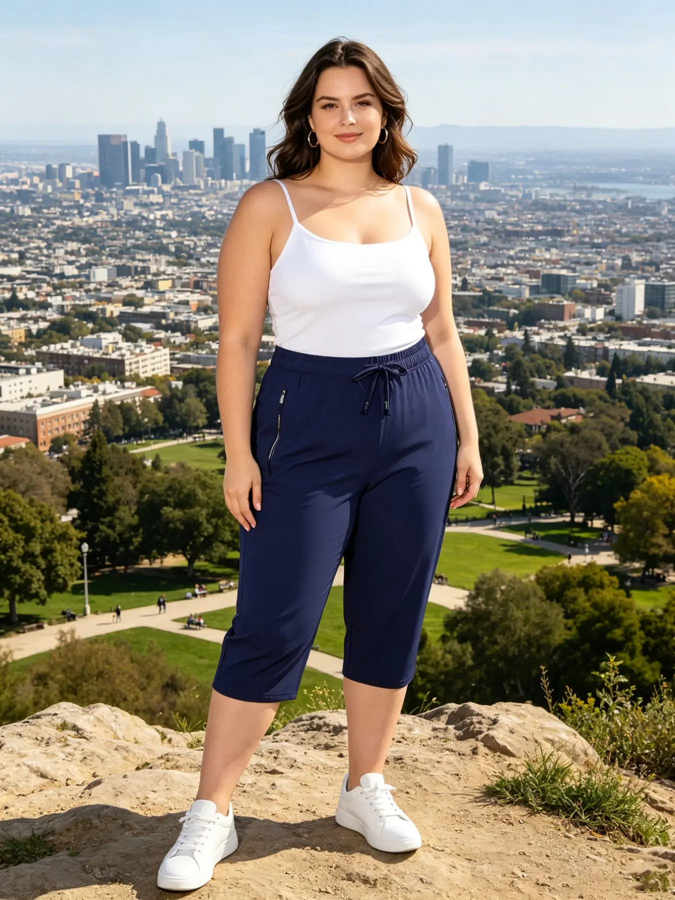 Women's Plus Size Elastic Waist Drawstring Capri Pants, Comfortable Sporty Cropped Shorts, Ideal for Gym and Casual Outing