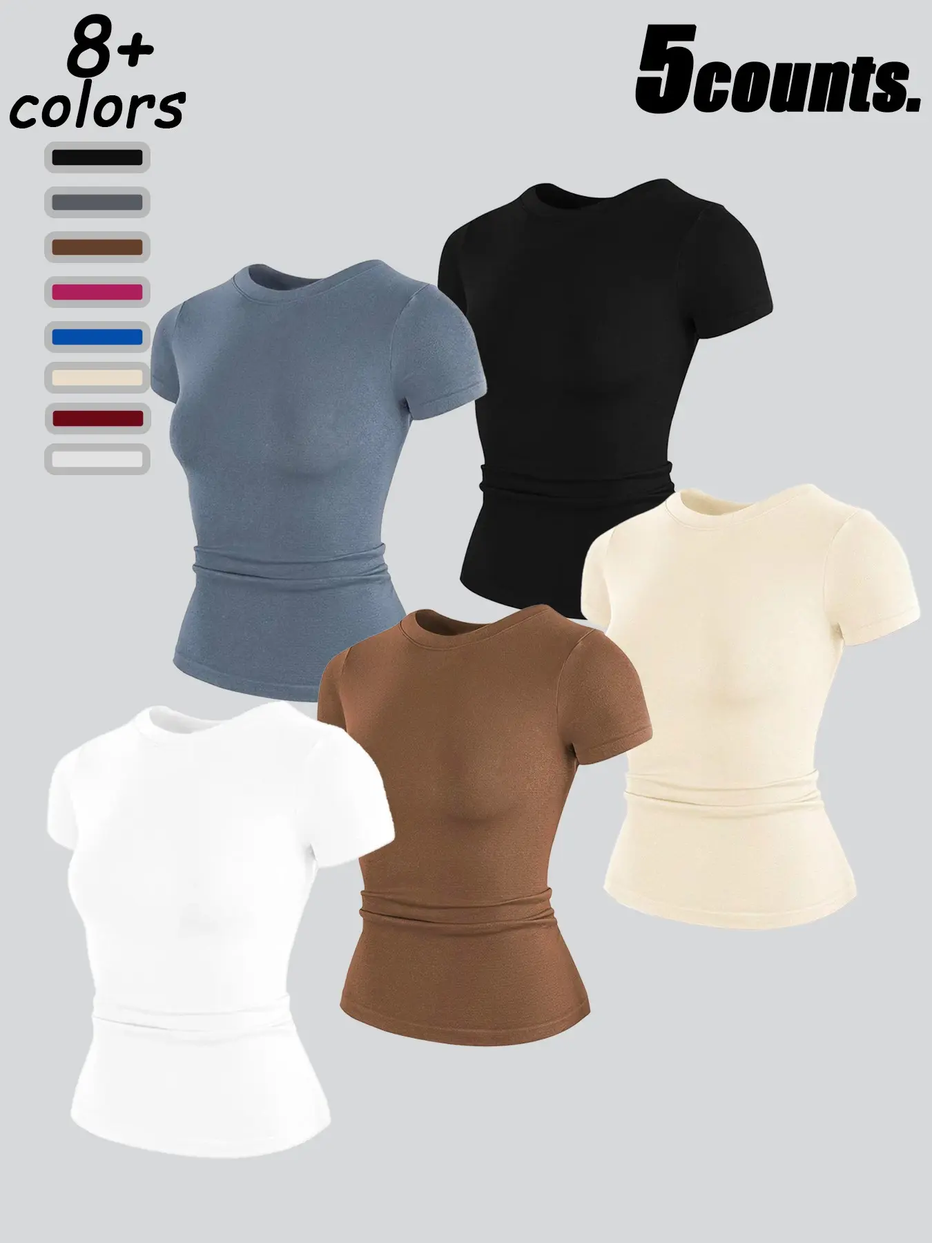 Women's Seamless High Stretch Sporty Short Sleeve, Ideal for Running, Fitness, Yoga, All Season Wear, Plain Surface Design