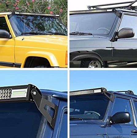 Nilight 52 Inch Curved Light Bar Bracket at Upper Windshield Roof Cab for 1984-2001 Jeep Cherokee XJ & 1986-1992 Comanche MJ (Pair) Nilight 52 Inch Curved Light Bar Bracket at Upper Windshield Roof Cab for 1984-2001 Jeep Cherokee XJ & 1986-1992 Comanche MJ (Pair)