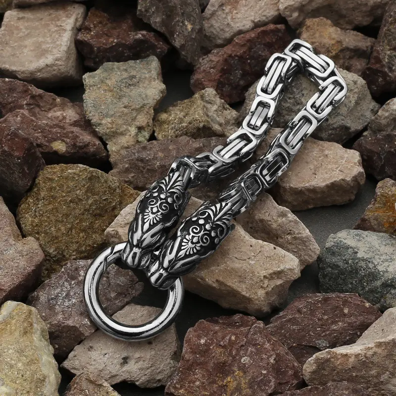 Viking Wolf Head Bracelet Heavy Stainless Steel Link Chain Bangle Curb Charm Wristband For Men Gothic Punk Rock Boy Friend Matching Jewelry Biker Party Cool Mechanical Streetwear Birthday Gift