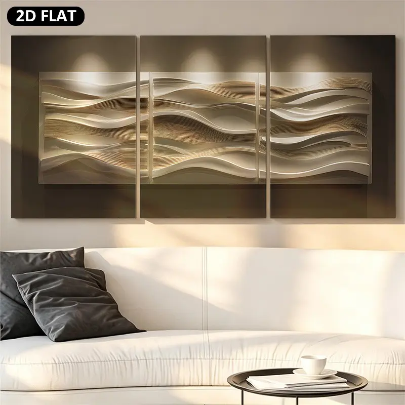 2D Flat, 2D/Flat, Three Framed Decorative Artworks And Wooden Frame Posters Are Not 3D.Modern Abstracr Canvas Wall Art for Living RoomWavy Lines Illuminated ArtworkHome decor canvas stylish mural poster decoration gift family