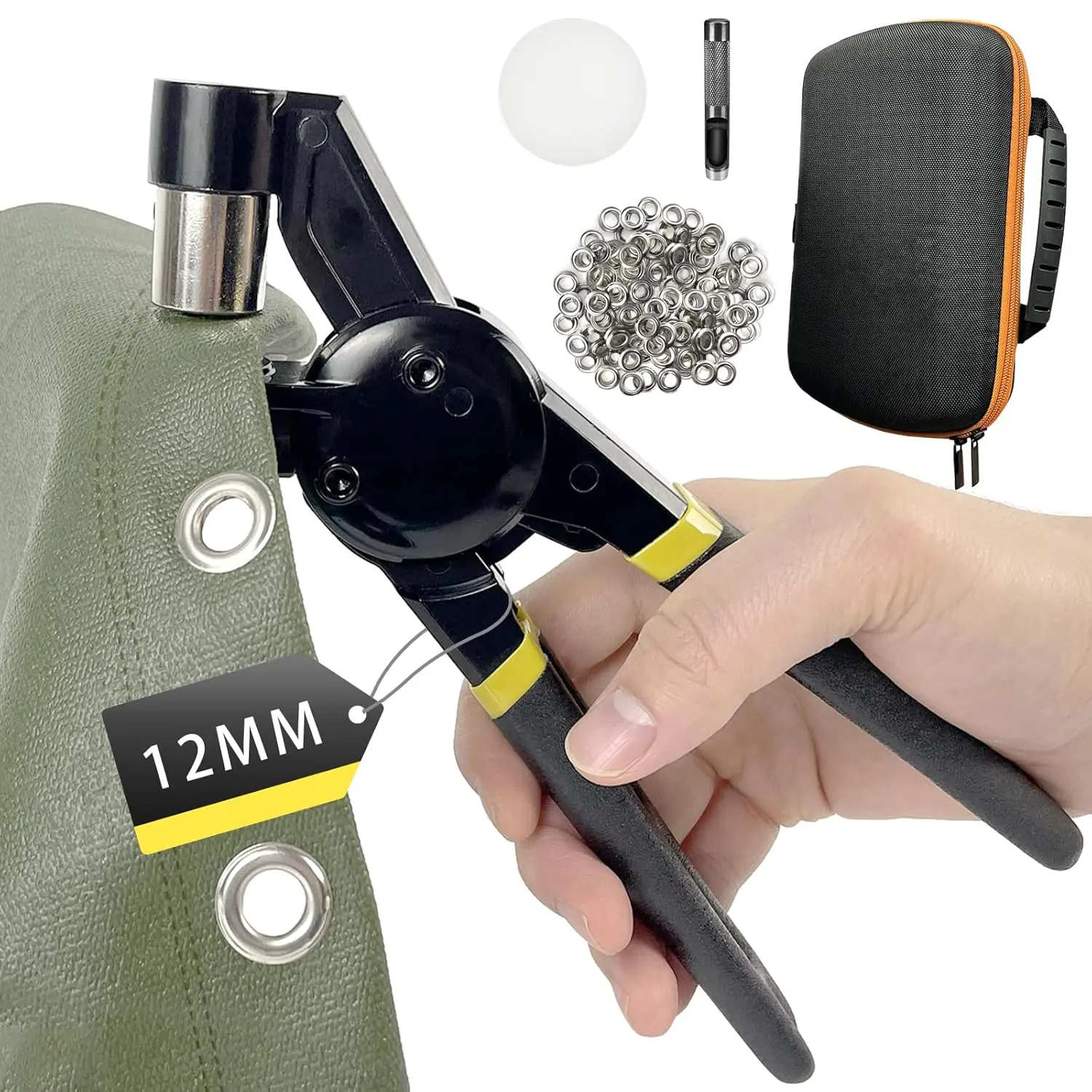 Grommet Tool Kit with Bag, 1/2 inch Handheld Eyelet Kit Manual Grommet Press Machine with 300 pcs 12 mm Grommets