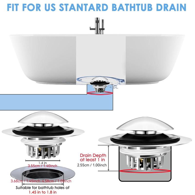 Bathroom Bathtub Drain Stopper, 1/2 Counts Stainless Steel Pop-up Bathroom Bathtub Drain Hair Collector, Bathroom Accessories for Home Use, Shower Bath Tool,  Room Accessories