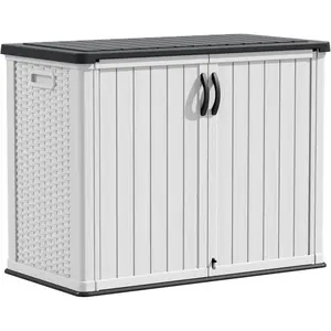 Outdoor Storage Cabinet 26 Cu Ft with Lockable Doors, Horizontal Storage Shed Waterproof Patio Tools Storage Box for Sofa Cushions, Gardening Tools and Accessories (White)