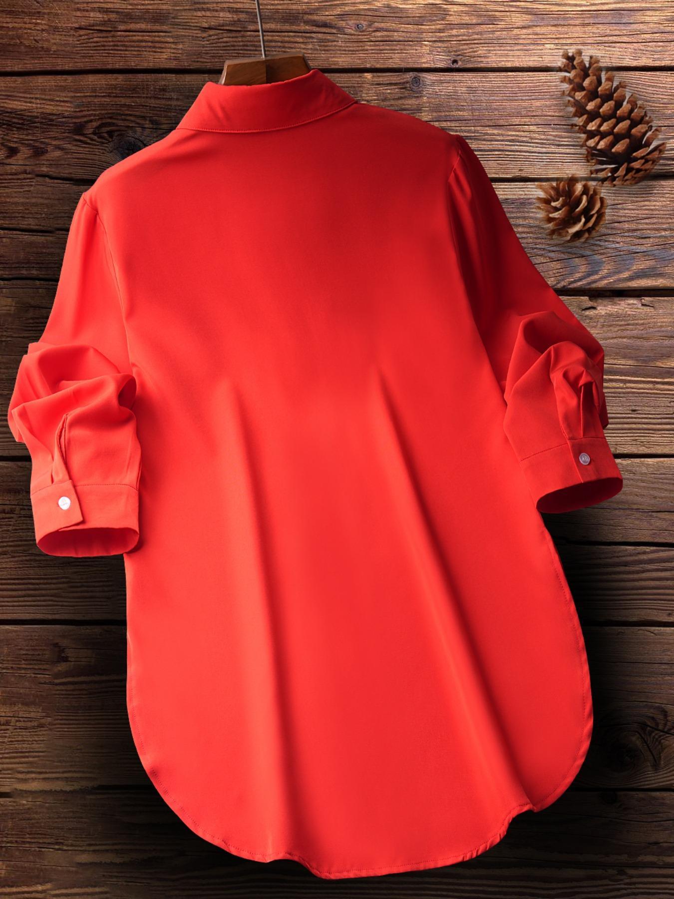 Women's Plain Button Front Split Hem Shirt Blouse, Casual Long Sleeve Collared Top for Spring & Fall, Summer Outfits 2024, Women's Clothing for Daily Wear