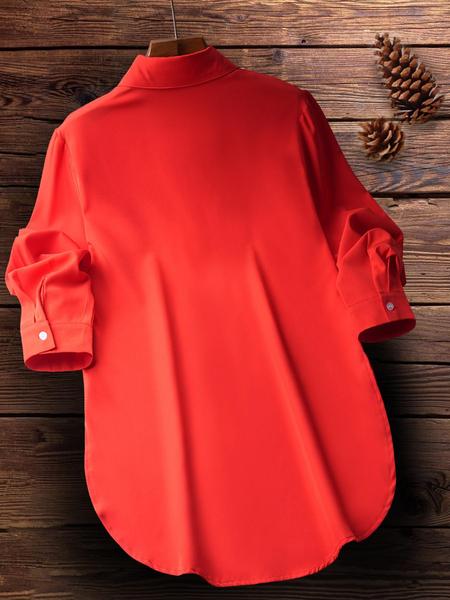 Women's Plain Button Front Split Hem Shirt Blouse, Casual Long Sleeve Collared Top for Spring & Fall, Summer Outfits 2024, Women's Clothing for Daily Wear