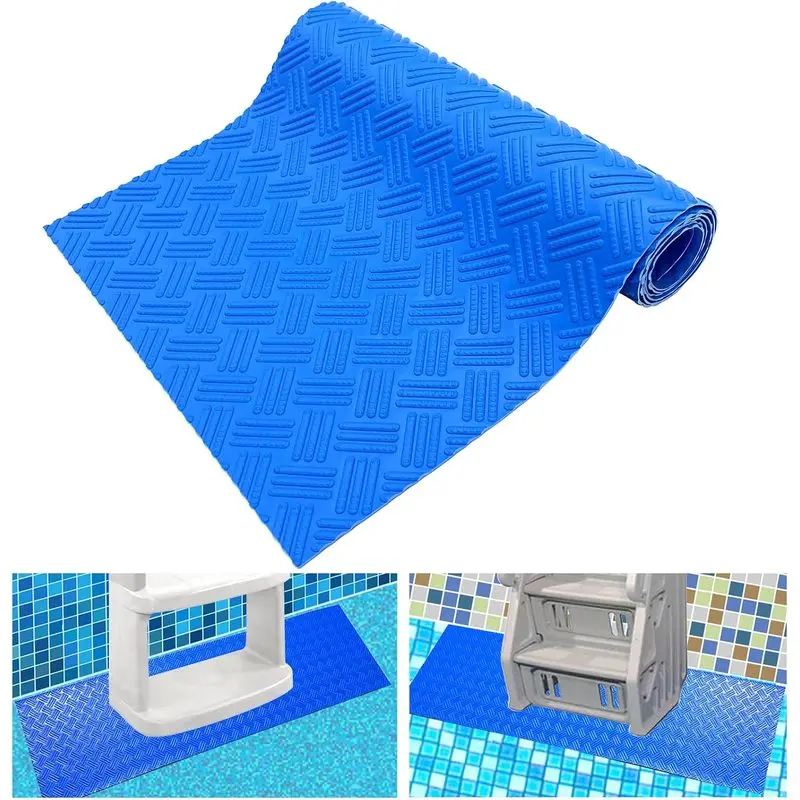 Swimming Pool Ladder Mat 36 x 9 Inch, Textured Protective Pool Step Pad for Floor Protection, Blue Ladder Base Mat for Above Ground Pools and Backyard Summer Use