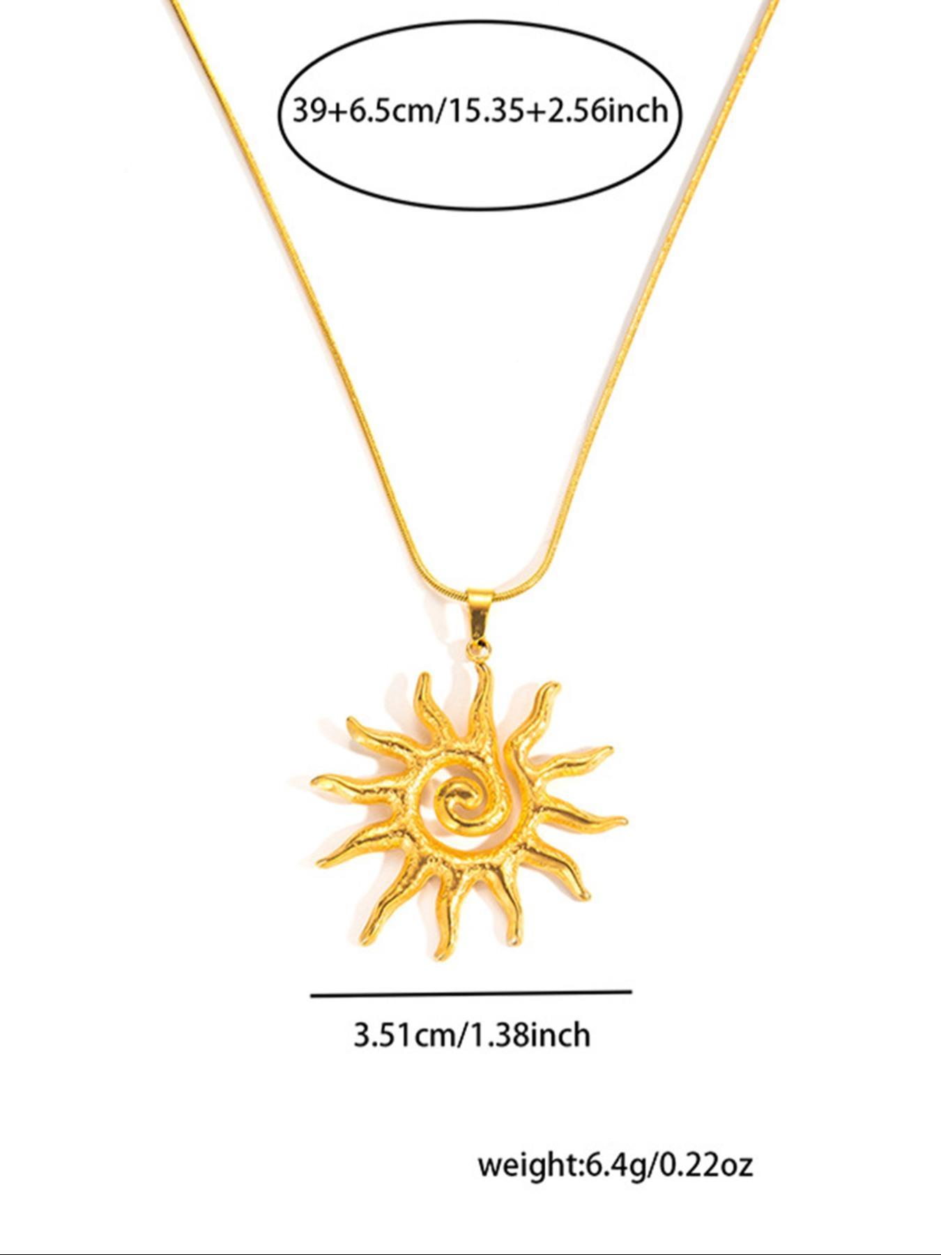 Vintage Sun Totem Pendant Necklace for Women, Stainless Steel Chain Necklace, Charm Necklaces, Fashion Jewelry for Party, Daily Decor, Trendy All-match & Exquisite Jewelry for Birthday Gift, Charms Necklace