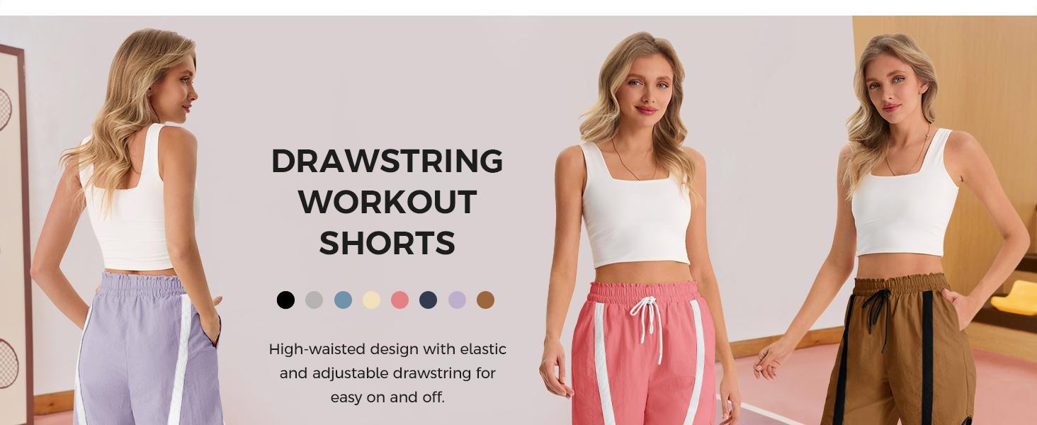 Imily Bela Womens Baggy Cargo Shorts Casual Wide Leg Knee Length Drawstring Elastic Waist Workout Running Athletic Yoga Shorts