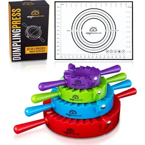 Dumpling Maker Kit Set of 4 - Mold Ravioli Empanadas Momos Gyozas Pot Stickers Jamaican Beef Patties Pierogi Calzones Wonton Dough Press Pasta Making Tools