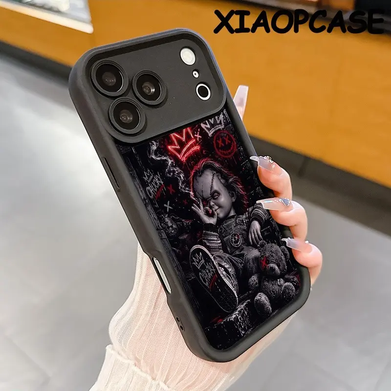 Chucky Creepy Gesture Pattern iPhone Case, "Have a good day" Sweet Aesthetic Phone Case for iPhone 18 17 Pro Max 16 15 Plus 14 13 12 11 XR XS Galaxy S25 S24 S23 S22 S21, Full Camera Protection Shockproof Durable Case, Girly Style Phone Case