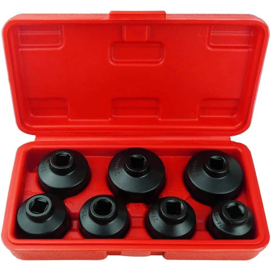 7-Piece Oil Filter Socket Set Includes 24mm,27mm,29mm,30mm,32mm,36mm,38mm.Cap Wrench Tool Kit Compatible with Mercedes Benz, VW, BMW and so on