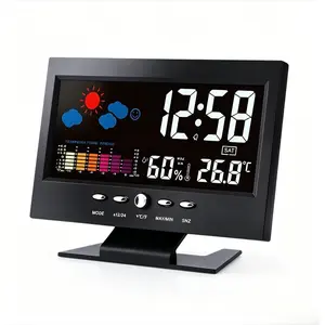 Auto Set Digital Alarm Clock, Large LED Digits Color LCD Display with Snooze, Calendar Temperature Humidity & Weather Monitor, Easy Read Desk Nightstand Clock for Bedroom