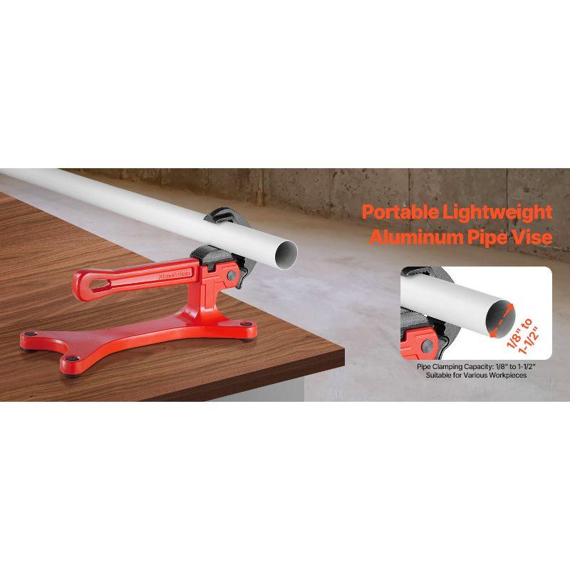 VEVOR Portable Pipe Vise, Lightweight Aluminum Pipe Vise with 1/8 to 1-1/2 Clamping Capacity, Ideal for Onsite Plumbing Installation, Repair, and Maintenance