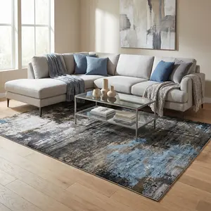 Modern Trendy Distressed Abstract Thin Low Pile Area Rug Non Slip Machine Washable Soft Pet Friendly Durable Art Decor Indoor Carpet for Living Room Bedroom Kitchen Dining Hallway Office Apartment Farmhouse Art Studio High Traffic Rugs