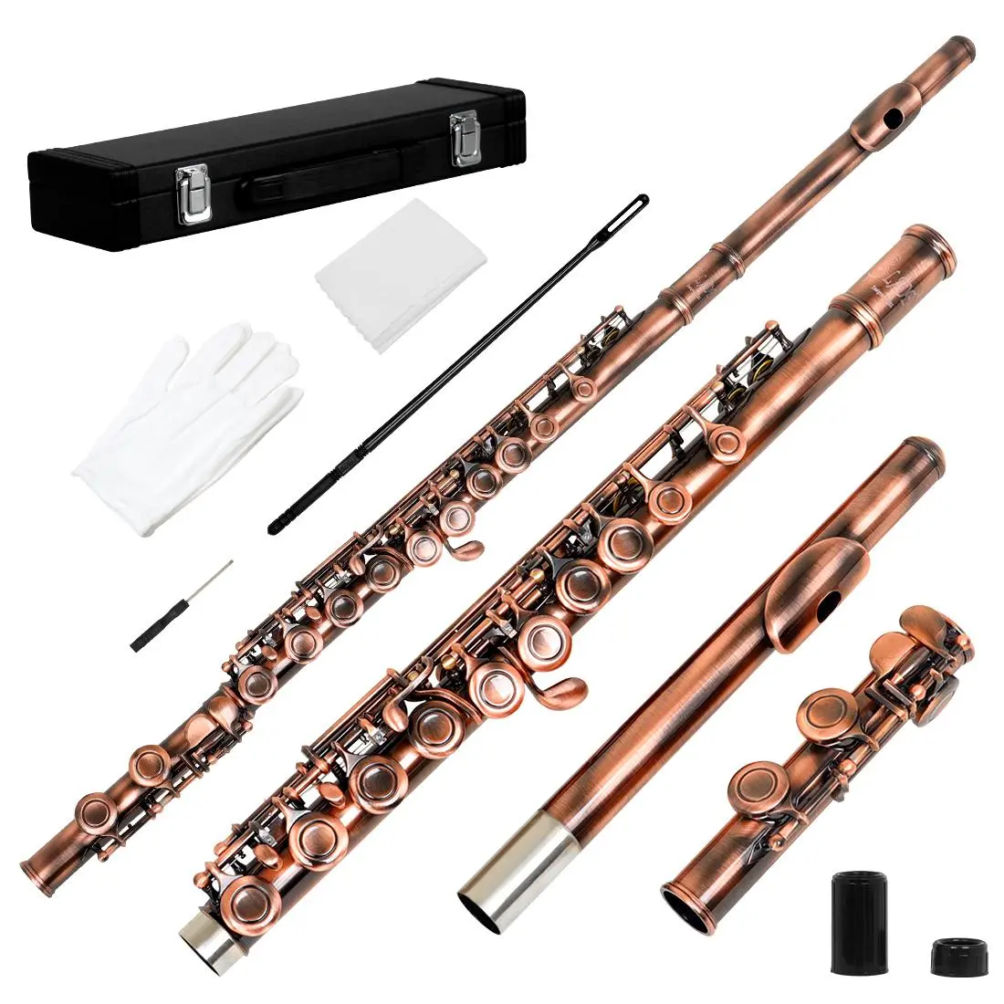 16 hole closed hole C flute antique copper finish  student beginner flute set with hard case cleaning kit  Musical Instrument for Beginners