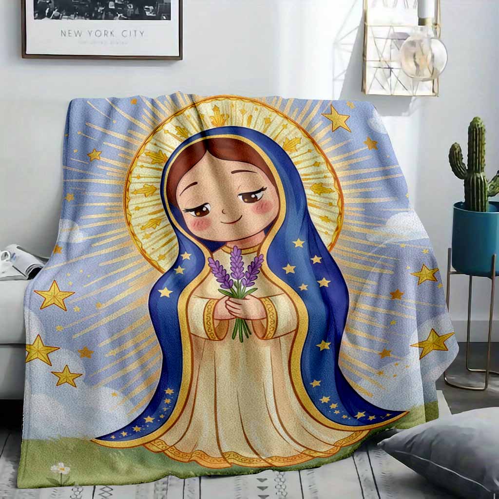 Anime Virgin Mary Our Lady Of Guadalupe Blanket Soft Cozy Warm Flannel & Fleece Throw Blankets for Bed & Couch, Holy Aura and Starry Sky Print with Spiritual and Inspirational Design, Ideal Gift for Christians, Church Friends, Birthday, Christmas