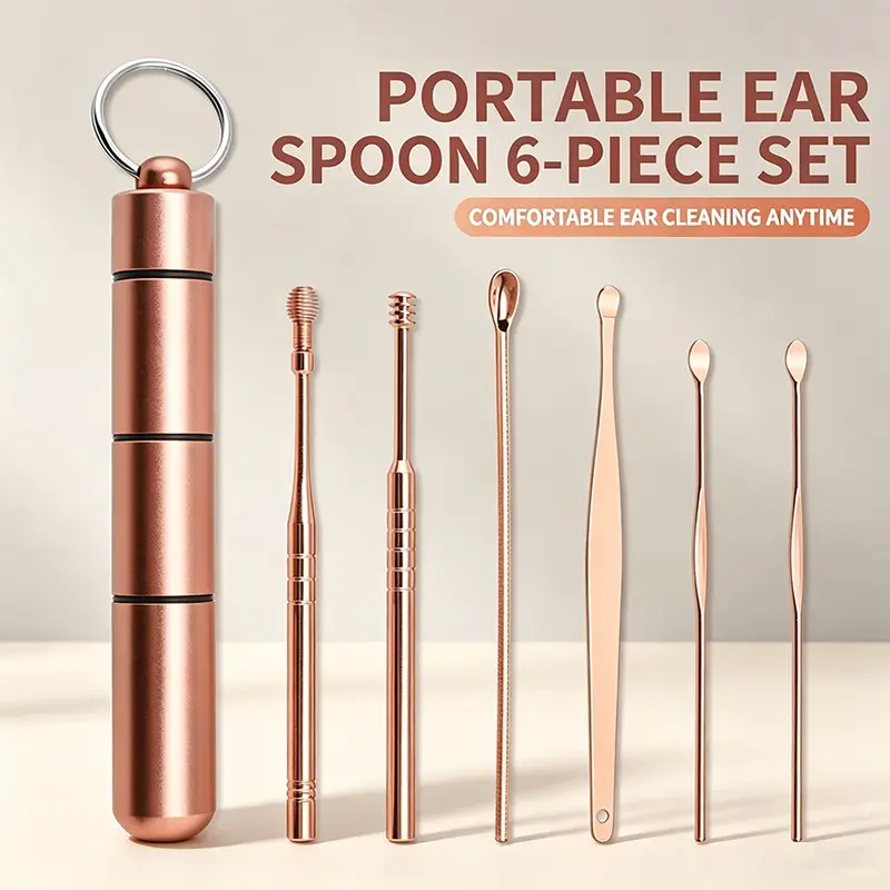 Stainless Steel Ear Cleaning Kit, Portable Ear Care Tools Set, Includes Keychain Storage Tube, Convenient and Hygienic Ear Wax Remover