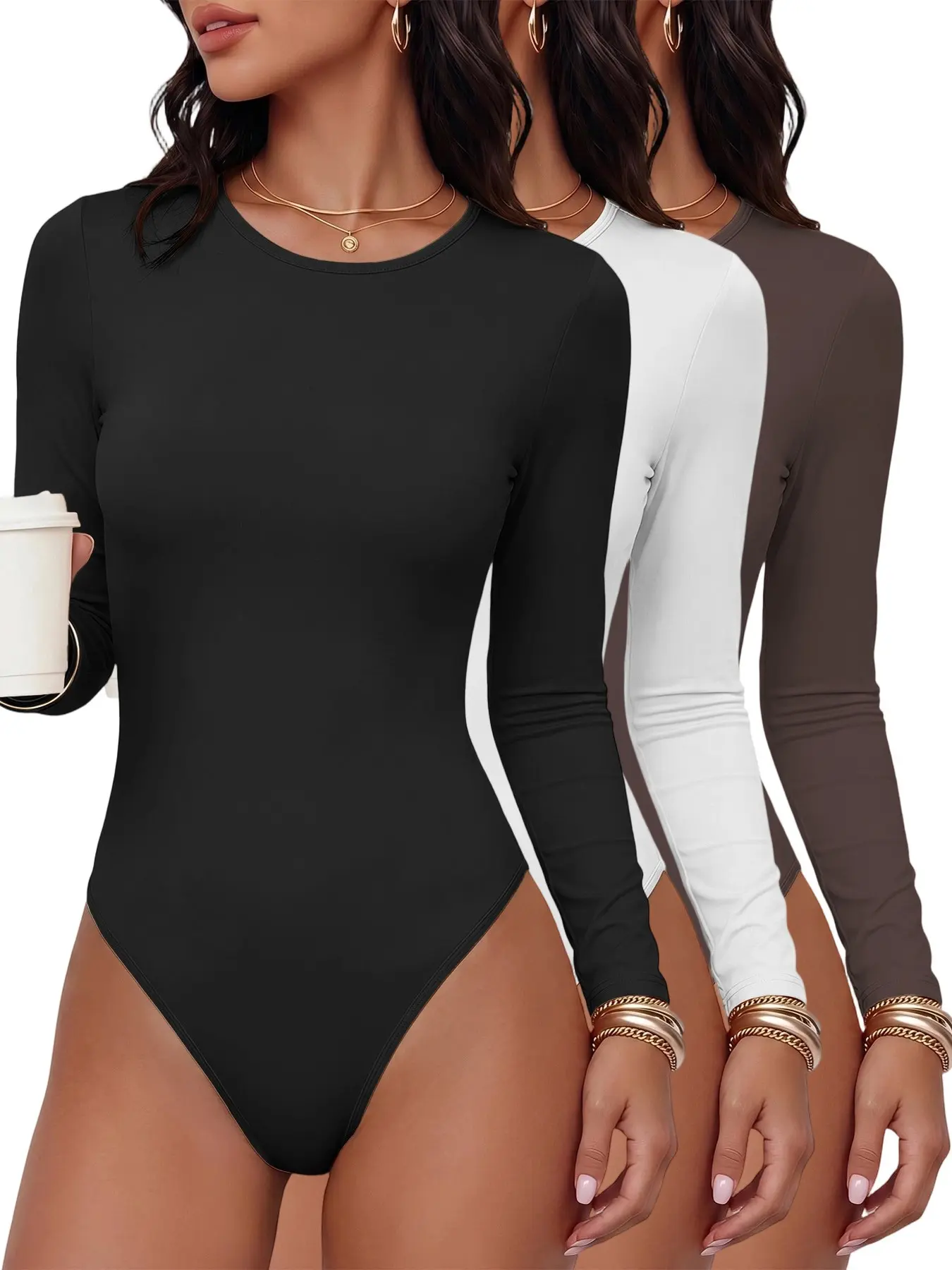 Women's Seamless Tummy Control Bodysuit, Slimming Body Shaper Top, Long Sleeve Crewneck Butt Lifter Shapewear, Casual All-Season Wear