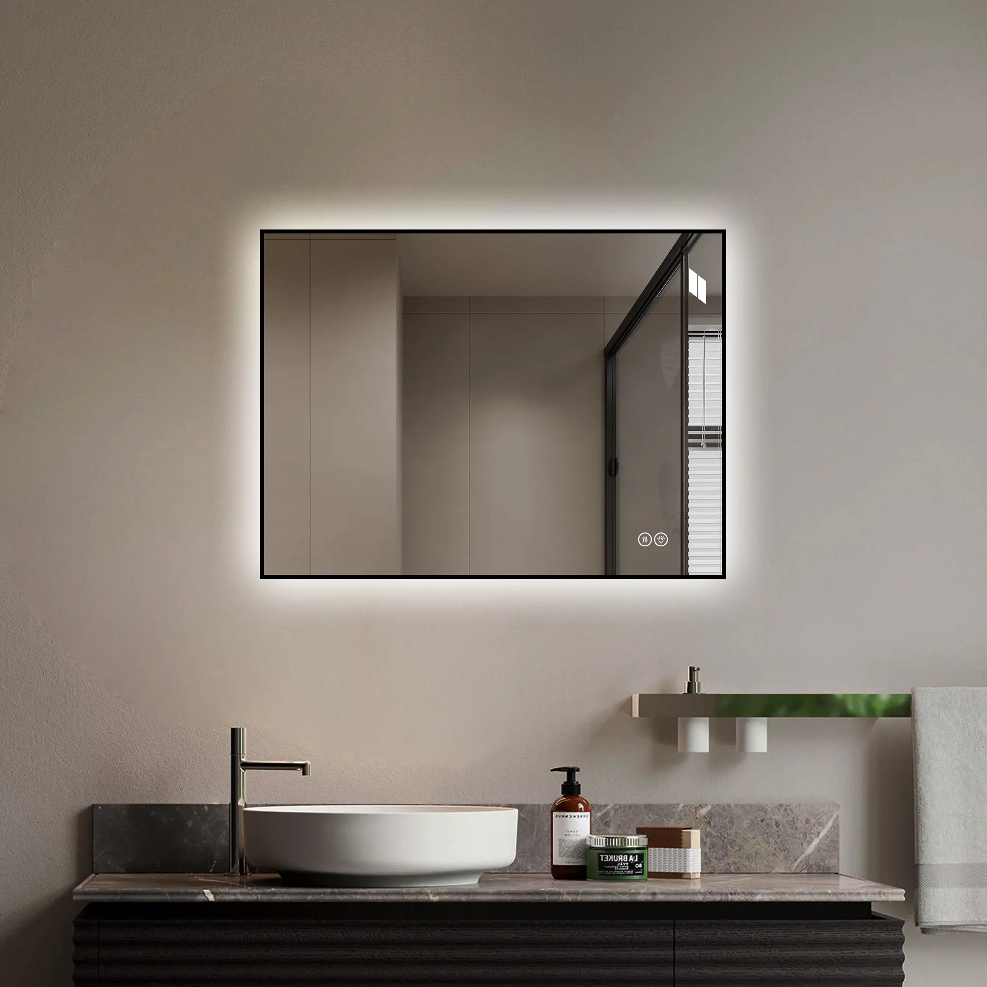 ARCH 24x32 Inch LED Bathroom Mirror with Aluminum Frame, Backlit Vanity Mirror with Anti-Fog, Dimmable 3 Color Temperature, Memory Function, Wall Mounted Horizontal or Vertical for Bathroom Vanity, Modern Makeup Mirror, Bathroom Furniture
