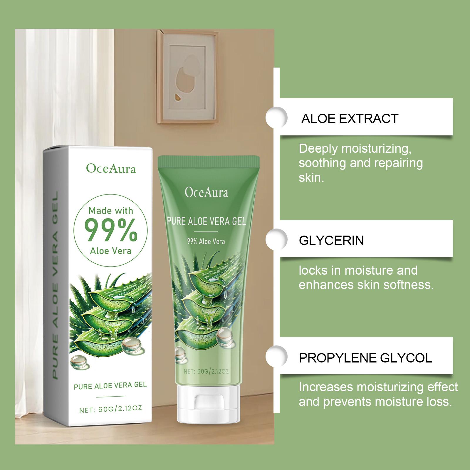 OCEAURA Pure Aloe Vera Gel, Triple Hydrating Face & Body Moisturizer with Aloe Barbadensis, Multi-Use Sunburn Relief Daily Cream, Non-Sticky Fast Absorbing for Sensitive Skin