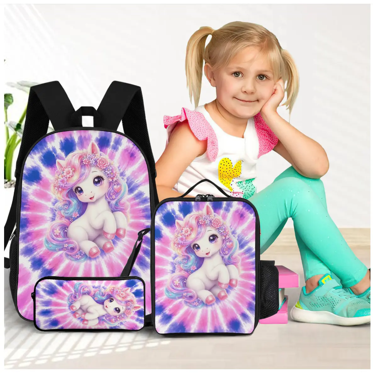 Cute little animal backpack, backpack set, backpack, lunch box, pencil case, essential three piece set for back to school season