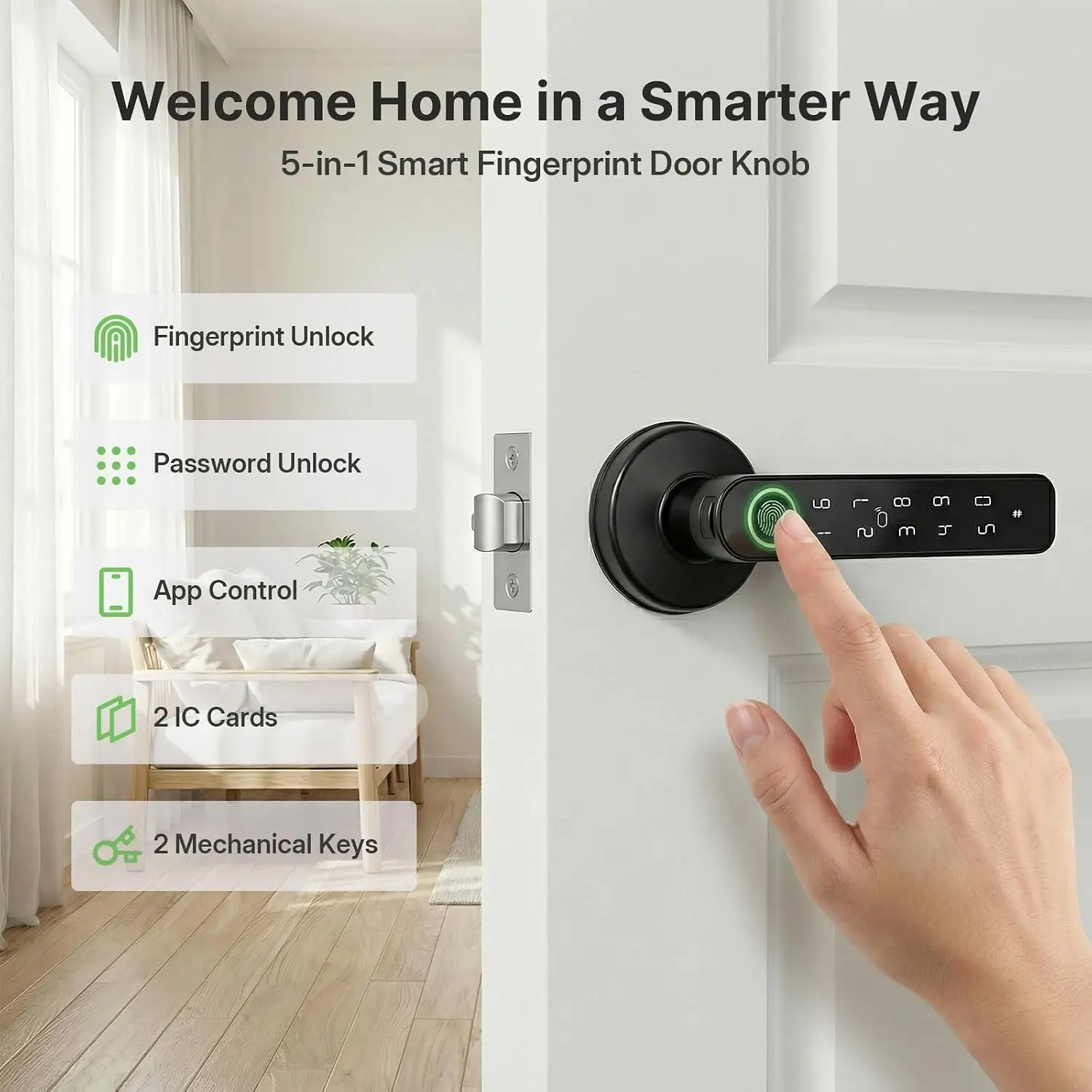 Five-In-One Keyless Smart Door Handle, Bluetooth-compatible Fingerprint Unlock, Phone APP Control, Password, Ic Card, Mechanical Key, Auto Lock, Bedroom, Apartment