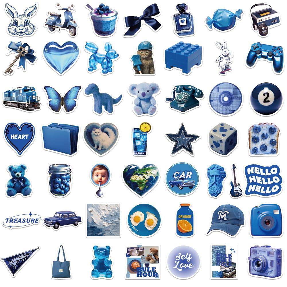Blue Series Sticker, 50pcs/set Self Adhesive Decorative Stickers, DIY Decals for Water Bottle, Laptop, Phone Case, Scrapbooking, Journal Making