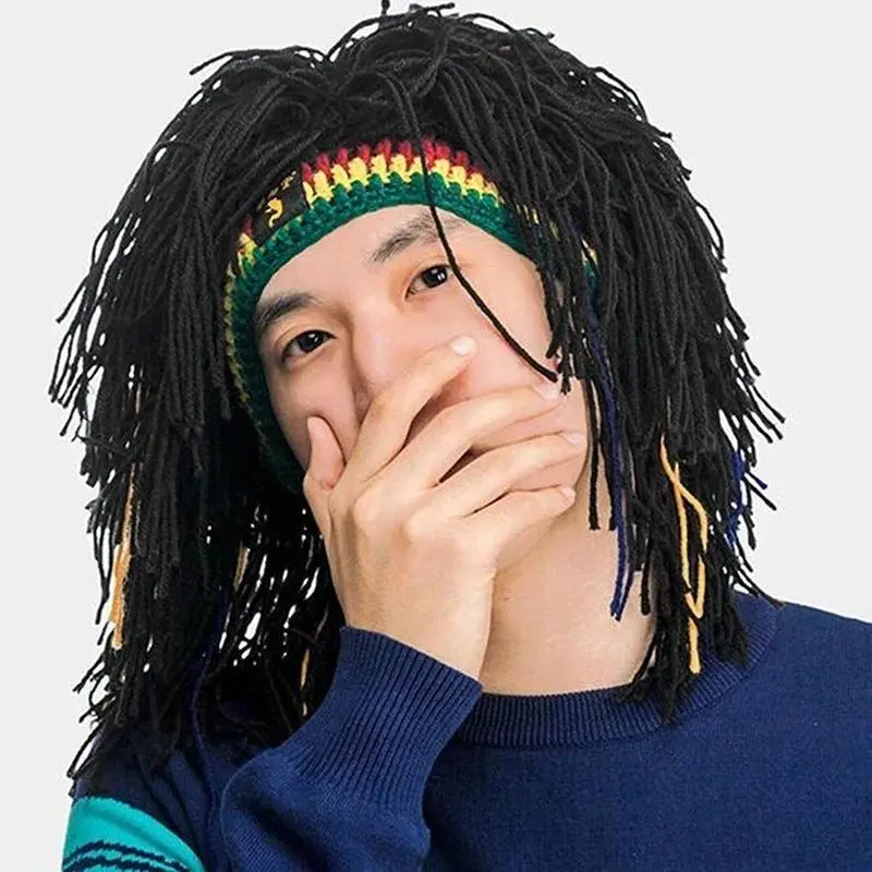 Unisex 1-Piece 58cm Synthetic False Braid Dreadlock Wig Beanie Cap, Handmade Crochet Hat, Rastafari Jamaica African Party Wear for Hip Hop Dance, One-Piece