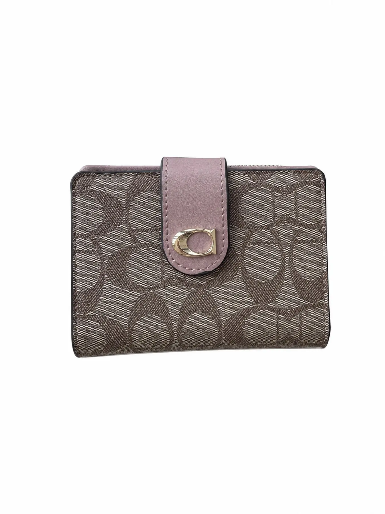 Women's Short PVC Wallet with Multiple Card Slots, Dual Fold Coin Purse, Apricot and Coffee Colors, Casual Style, No Ca Prop 65