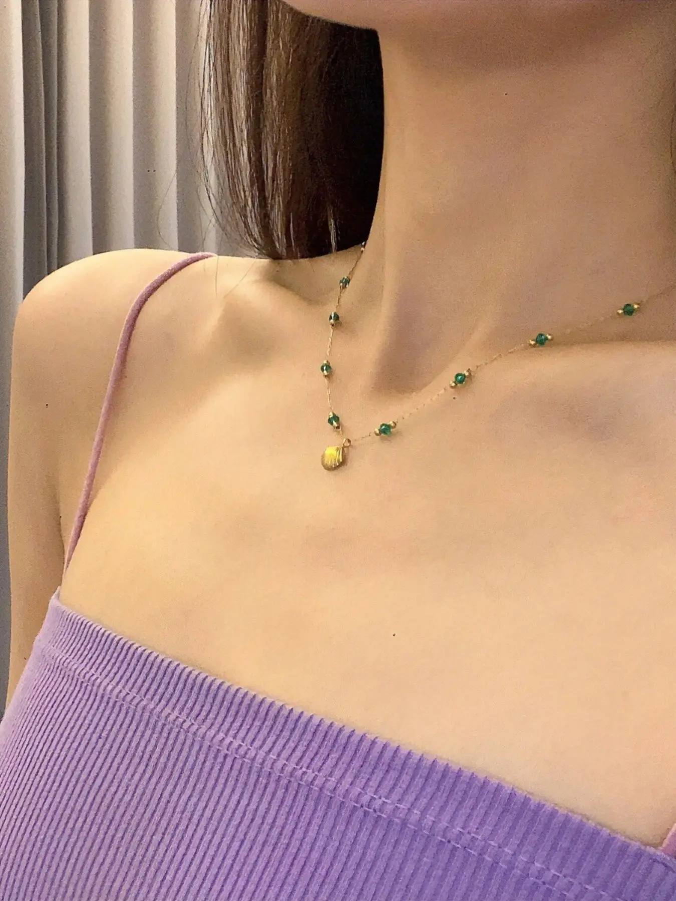 Mermaid Blue Zircon Gold Shell Necklace, Versatile Bracelet, Unique Design, High-End Luxury, Lightweight, Fashionable Jewelry