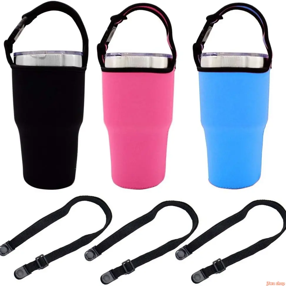 Neoprene 30oz Tumbler Carrier with Shoulder Strap & Handle – Fits YETI, Rtic, Stanley, Ozark Trail, Rambler – Cute Aesthetic Cup Holder Bag for Travel, Gym & Beach (Black, Blue, Pink)