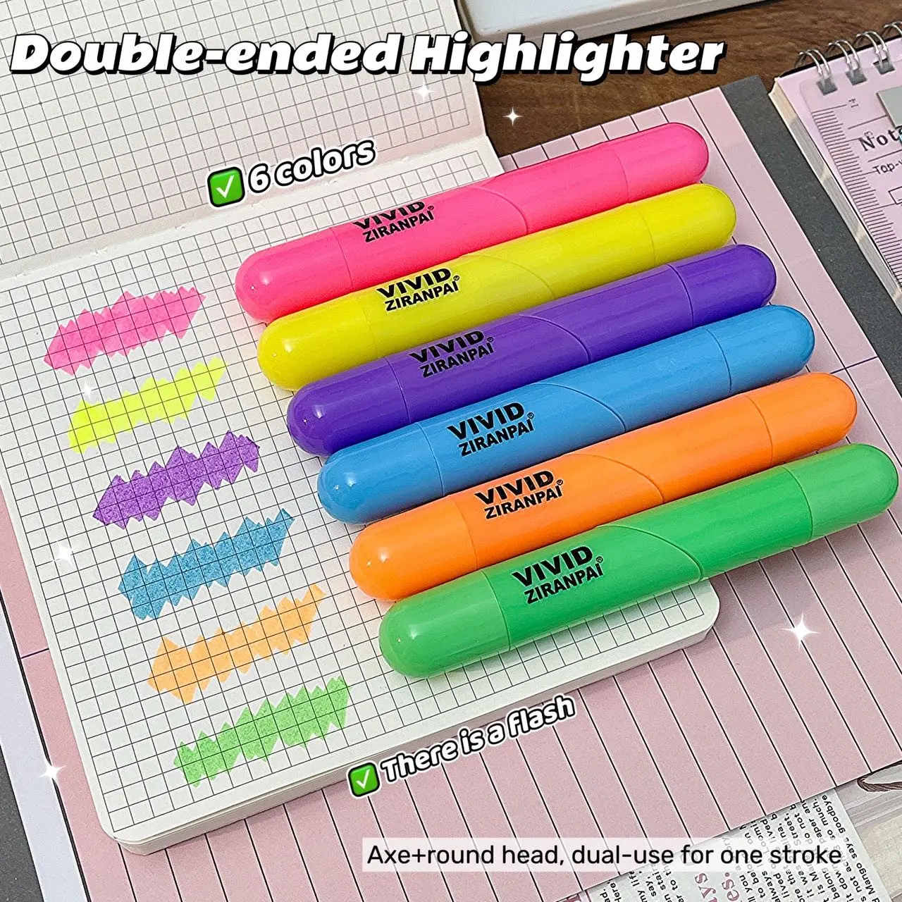 Dual-Ended Pocket Fluorescent Pen Set, Foldable Heart-Shaped Highlighter, Wide & Fine Tips, Quick-Dry Soft Colors, Ideal for Students, Teachers, Office, Notes, Office Stationery Supplies