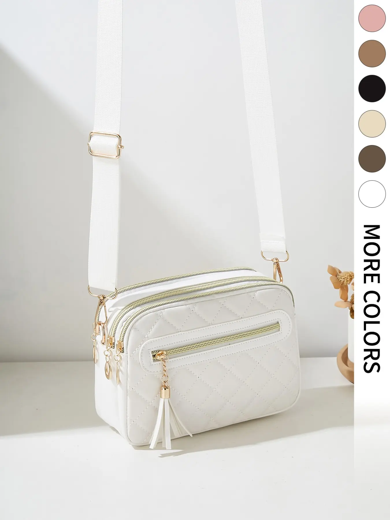 Women's Quilted & Vintage Print Crossbody Camera Bag Multi Zipper Pocket Tassel Purse with Adjustable Wide Strap Casual Daily Shoulder Handbag All Match Crossbody