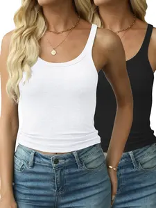 Women's Solid Ribbed Tank Top, Elastic Basic Vest, Casual Sleeveless Top for Summer, Ladies Clothes for Daily Wear, Summer Tops
