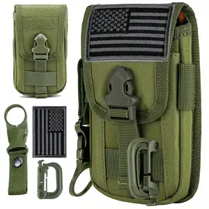 Durable and sturdy phone case/Molle EDC accessory belt bag with American flag patch and water bottle buckle, suitable for 4.7-inch to 6.7-inch phones
