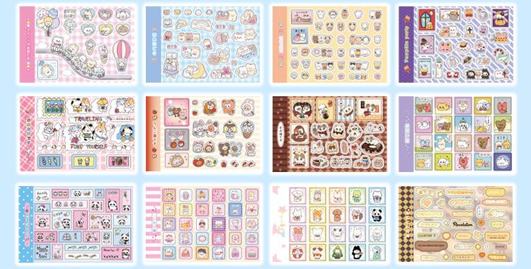 Kawaii Stickers 72sheets/pack Cute cartoon style Mixed materials Multipurpose scrapbook DIY decorative collage