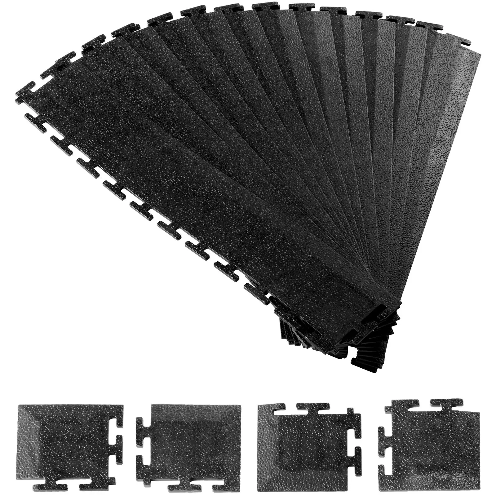 【DealsForYouDays】VEVOR Male Garage Floors Transition Edge Kit, 12 Edges and 4 Corners, Sturdy PVC Interlocking Modular Garage Floor Edging Slip-resistant, Compatible Only with VEVOR 4-Sided Interlocking Mats, Black