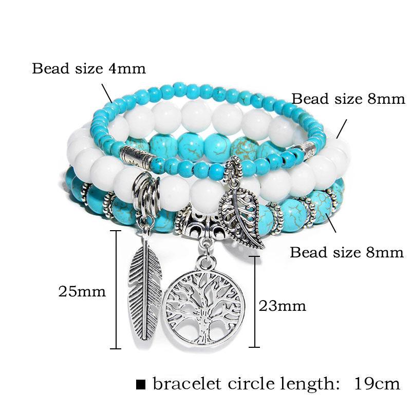 Bohemian style personalized bracelet for women with natural beads, turquoise, and tree of life pendant combination bracelet for women