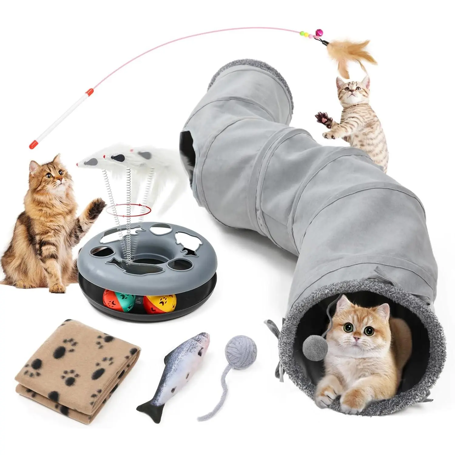 Cat Tunnel Toy, 2-Way Collapsible S-Shaped Play Tube with Peephole and Hanging Ball, 10.5" Maze House for Indoor Cats, Kittens, Puppies, Rabbits, Ferretsfidget toys