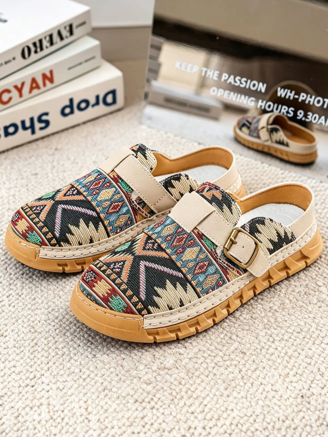 Men's Mules Boho Style, Ethnic Pattern Espadrilles, Comfortable Rubber Sole, Casual Round Toe, All-Season Footwear, Ideal for Daily Wear, Casual Shoes