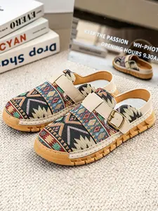 Men's Mules Boho Style, Ethnic Pattern Espadrilles, Comfortable Rubber Sole, Casual Round Toe, All-Season Footwear, Ideal for Daily Wear