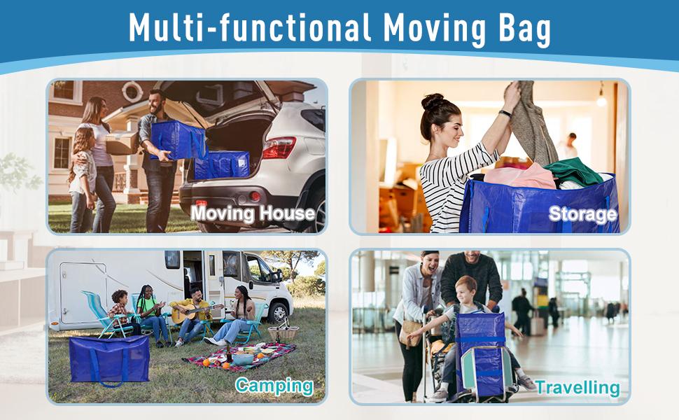 Moving Bags Heavy Duty Storage Tote for Space Saving, Traveling Organizer, with Zippers & Strong Carrying Handles Alternative to Moving Boxes, Packing Supplies (Set of 6)