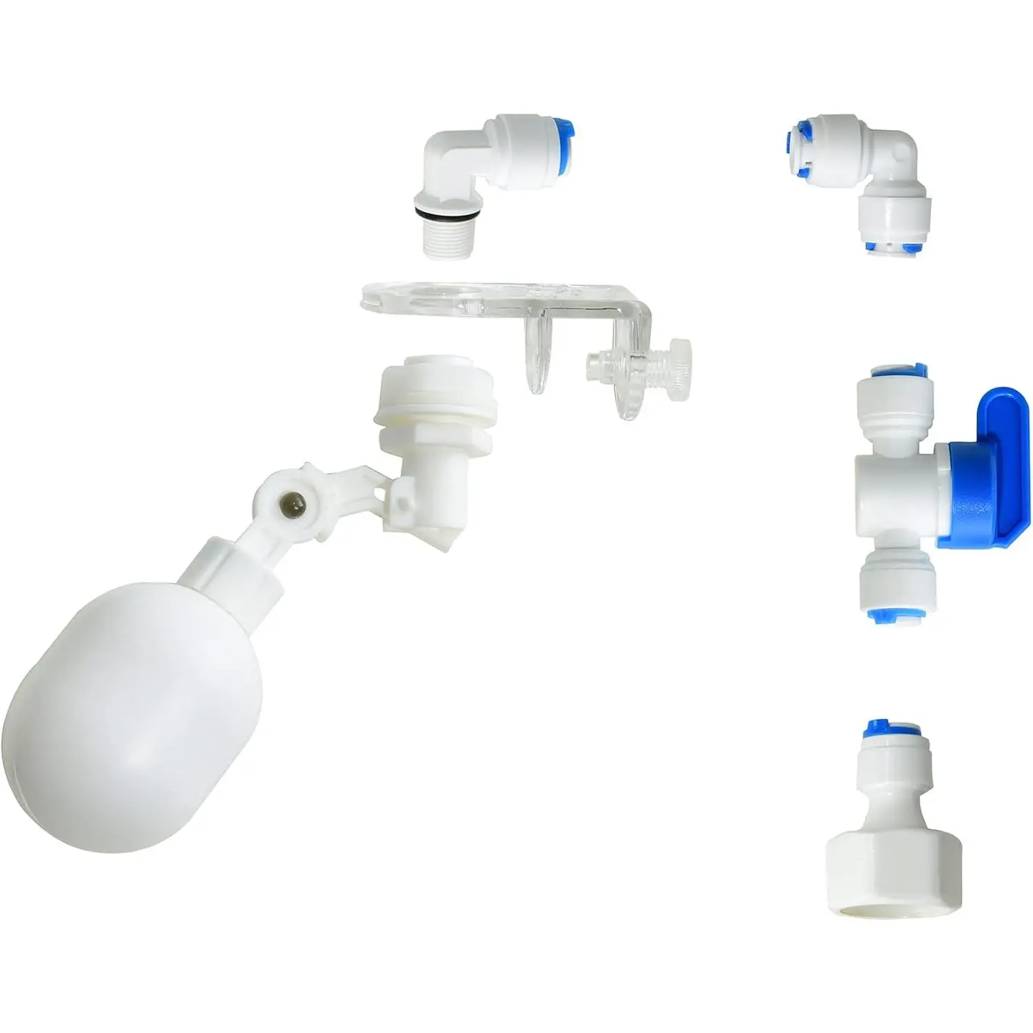 1/4 inch Plastic Adjustable Tube Float Valve Kit for Aquarium Water purifiers, Auto Water Filler Controller Auto-top-Off System, RO Water Reverse Osmosis System (1 Float + 5 Connect)