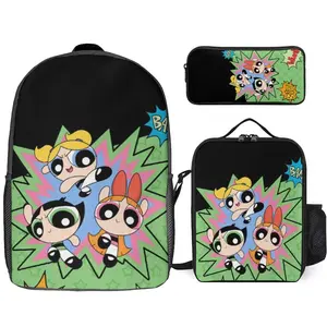 The Powerpuff Gi-rls Backpack 3 Piece Set Travel Daypack Combination, Back to School Gifts