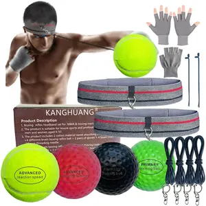 Boxing Balls Headband Set for MMA Boxing Reaction Training 4 Different Levels Balls+2 Sweat Absorbing Headbands+4 Spare Lines+2 Gloves for All People