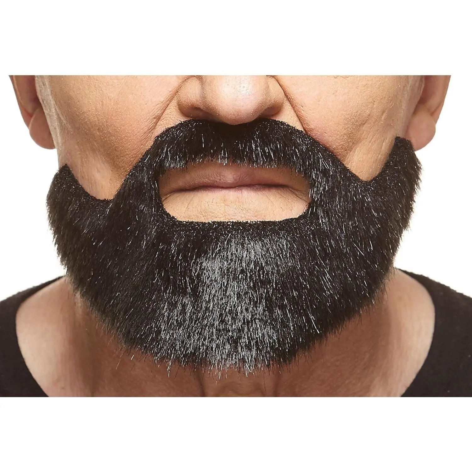 Self-Adhesive Synthetic Short Boxed Beard - Durable Black Lustrous False Facial Hair, Surgical Tape-Backed Costume Accessory for Adults, Holds Shape
